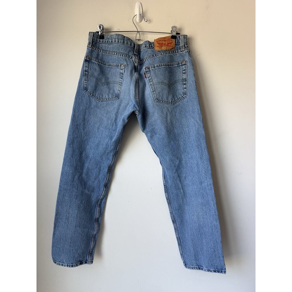 Levis 502 Jeans Mens 32x30 Blue Light Wash Tapered Regular Stretch Denim Zip